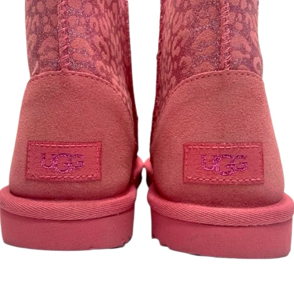 UGG Australia Classic ll Glitter Leopard Print Boots Pink Size youth 4